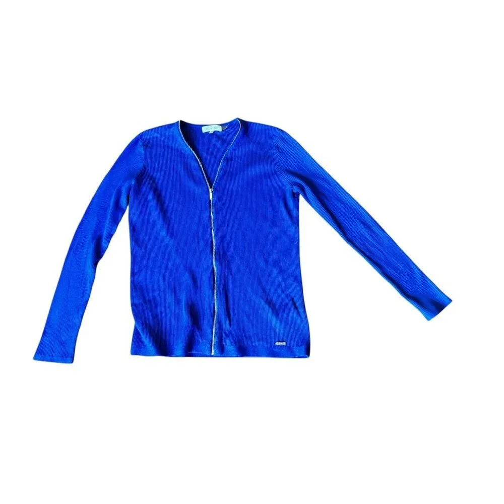 Calvin Klein Women's Royal Blue Full Zip Long Sleeve Top - Picture 4 of 9